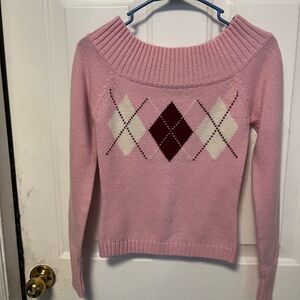 Guess Pink Argyle Crew Neck Sweater size m